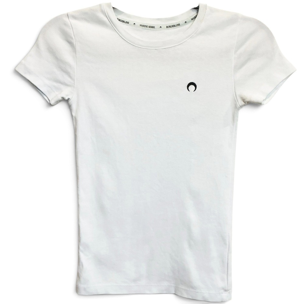 Marine Serre White Organic Cotton Crescent Moon Logo T-Shirt XS‎ Babydoll Tee